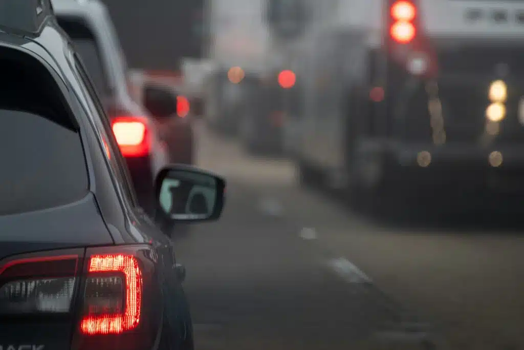 Closeup of cars in traffic