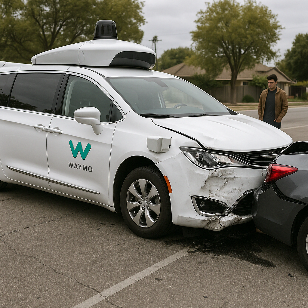 A waymo self-driving vehicle causes a rear-end collision